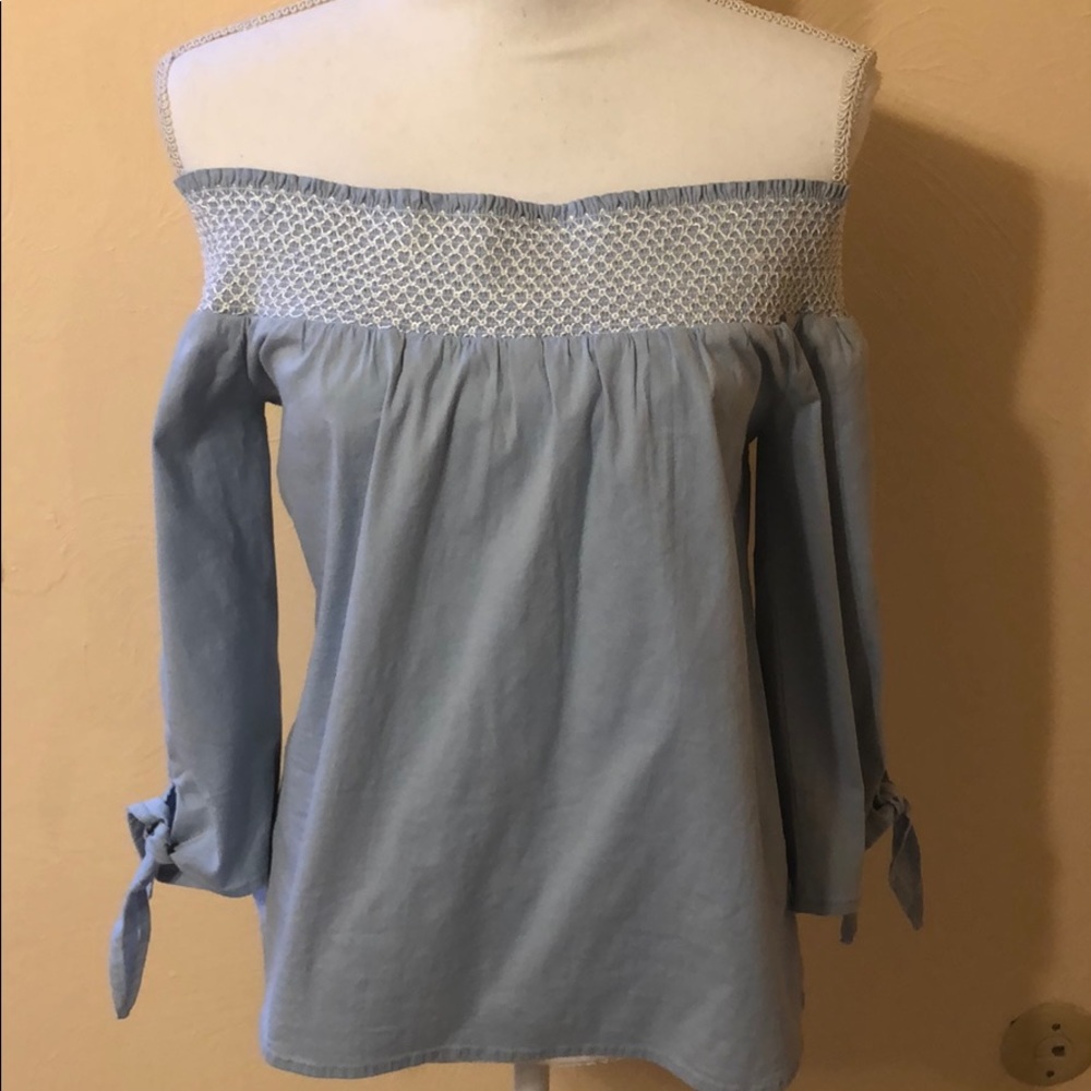 NWT Blue Rain off the shoulder top